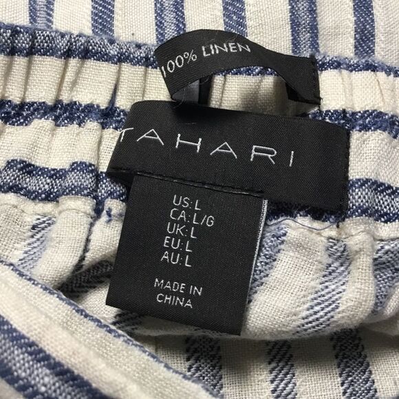 100% linen maxi skirt pockets elasticated waist blue stripe beachy coastal Sz L - Picture 7 of 7